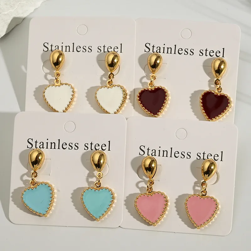 Wholesale Electroplating Golden Plated Red Heart 304 Stainless Steel Casual Modern Style Simple Style lishing Earrings