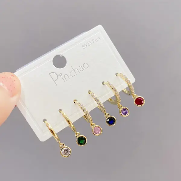 Wholesale Fashion Round Copper Drop Earrings Plating Inlay Zircon Copper Earrings 3 Pairs