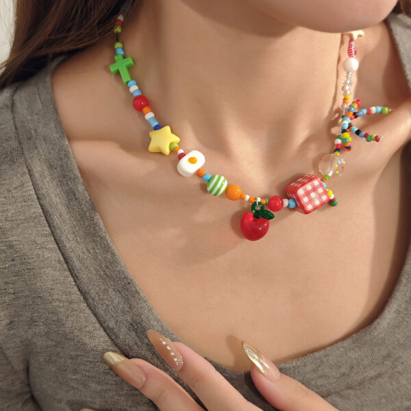 Wholesale Creative Design Sense Macaron Star Beaded Necklace Light Luxury High-level Sense Contrast Color Candy Cartoon Cute Necklace