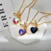 Wholesale Copper Heart Shape Electroplating Zircon Copper Plated Fairy Style Waterproof Non Tarnish Inlay Cable Chain Pendant Necklace