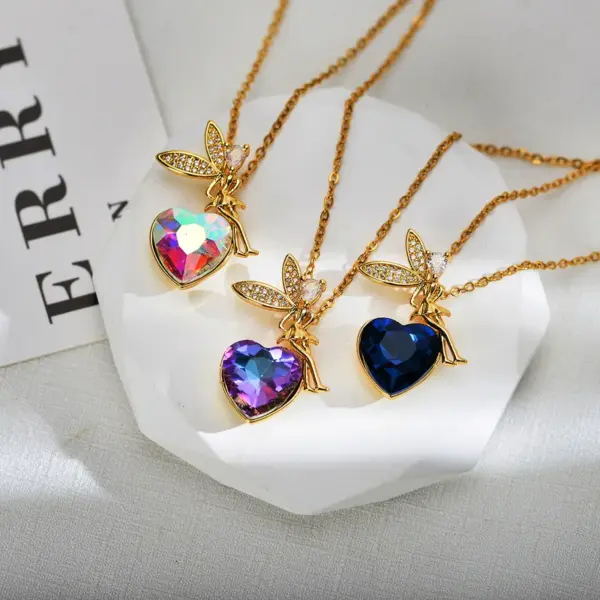 Wholesale Copper Heart Shape Electroplating Zircon Copper Plated Fairy Style Waterproof Non Tarnish Inlay Cable Chain Pendant Necklace