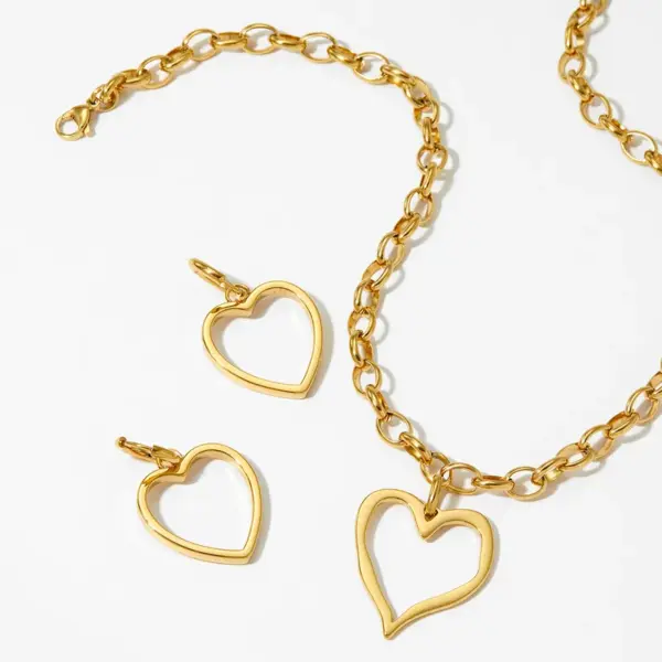 oly-420d5b82c66e674e06a51dd931033ee5 Wholesale 18K Real Gold Plated 304 Stainless Steel PVD Coated Heart Shape Simple Style Jewelry Set For Women