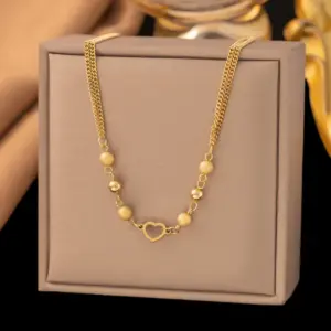 43【H1311】Gold Bead Heart Necklace / Gold