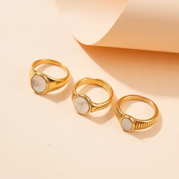 Wholesale PVD Coated 14K Gold Real Gold Plated Round Moon Butterfly 304 Stainless Steel Modern Style Waterproof Non Tarnish Rings