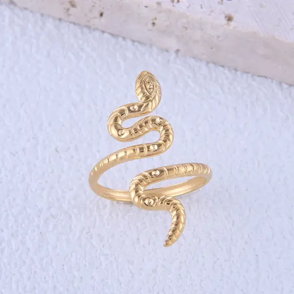 Wholesale PVD Coated Real Gold Plated Snake Titanium Steel Retro Waterproof Non Tarnish Rings
