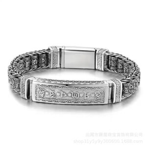 Six-character mantra woven brand rotating bracelet 22cm ( 80kg-110kg ) with / Vintage thai silver