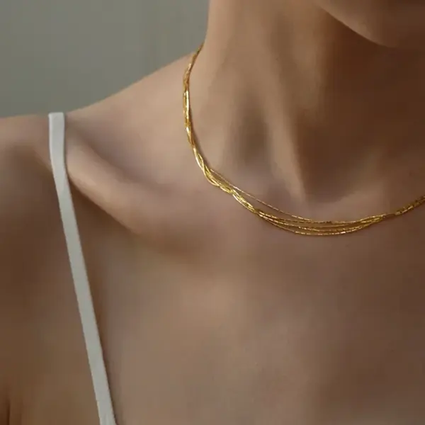 Wholesale PVD Coated Real Gold Plated 18K Gold Solid Color 304 Stainless Steel Classic Style Waterproof Non Tarnish 304 Stainless Steel Necklace