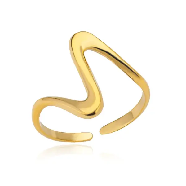 PVD Coated Real Gold Plated 18K Gold Waves 304 Stainless Steel Hip-Hop Modern Style Waterproof Non Tarnish Open Rings
