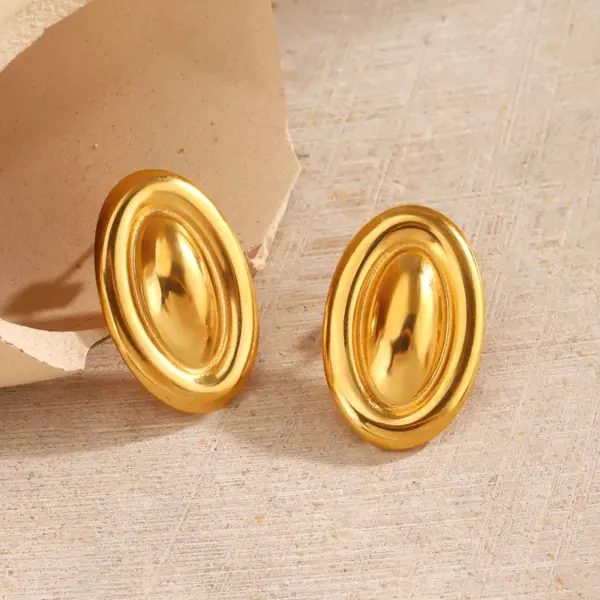 Wholesale Ion Plating (IP) 18K Gold Plated Oval 304 Stainless Steel Elegant Glam Hip-Hop Waterproof Non Tarnish Ear Studs