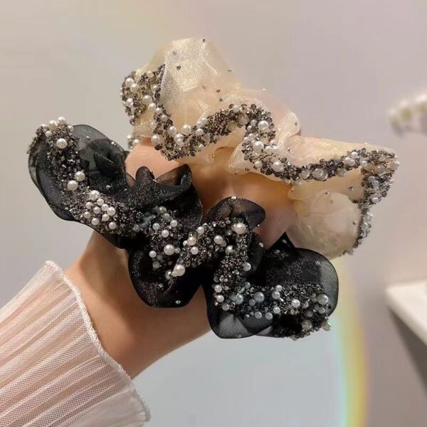 Wholesale Light luxury oversized organza large intestine hair ring full diamond ball head elegant leather cover head rope high-grade hair ring hair accessories