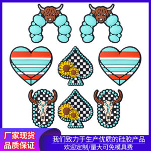Wholesale Factory new children's jewelry vintage Denim silicone beads sunflower loose beads cartoon heart shaped silicone beads
