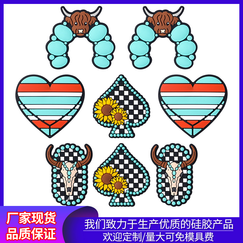 Wholesale Factory new chilen's jewelry vintage Denim silicone beads suower loose beads cartoon heart shaped silicone beads