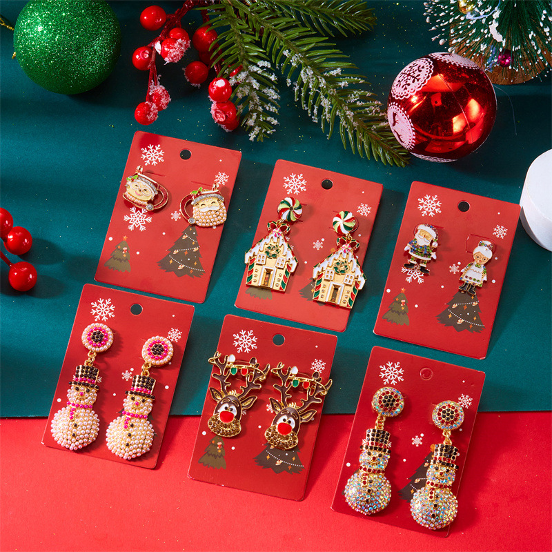 Wholesale Christmas light string reindeer and rhinestone snowman earrings