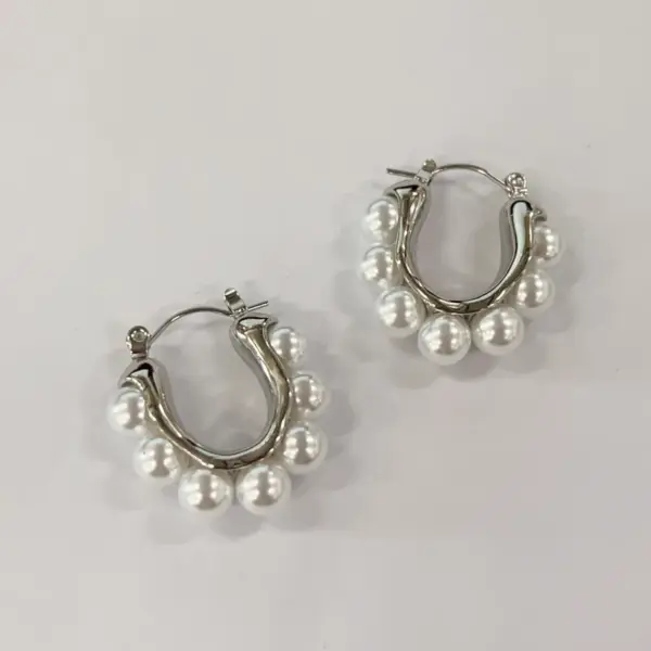 Wholesale 1 Pair Simple Style U Shape Plating Inlay Stainless Steel Artificial Pearls 14k Gold Plated Ear Studs