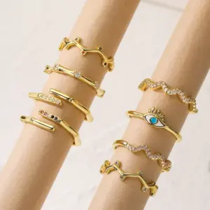 Wholesale Simple Style Commute Devil's Eye Copper Plating Inlay Zircon 18k Gold Plated Open Rings