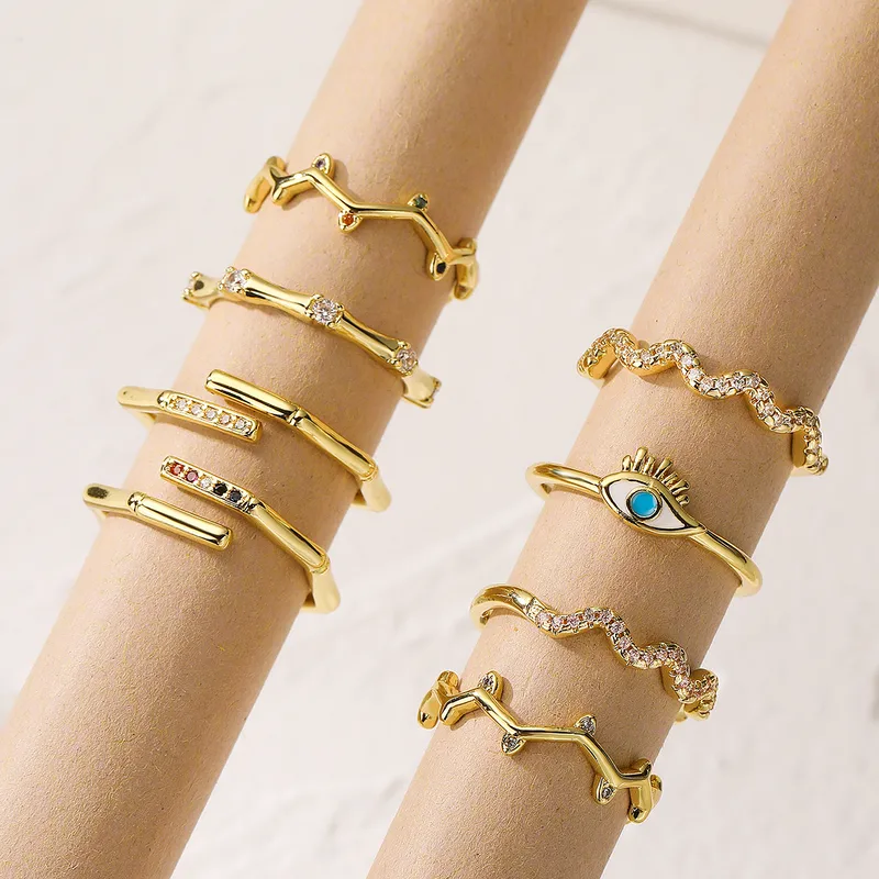 Wholesale Simple Style Commute Devil's Eye Copper Plating Inlay Zircon 18k Gold Plated Open Rings