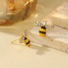 Wholesale Cute rhinestone bee oil-colored stud earrings