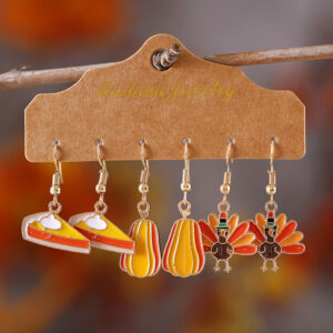 Sandwich + oval pumpkin + hat turkey earrings set