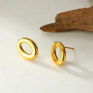 Wholesale Oval Stud Earrings For Women Featuring Electroplated 18K Real Gold Plated 304 Stainless Steel With 0.03µm PVD Coated Layer