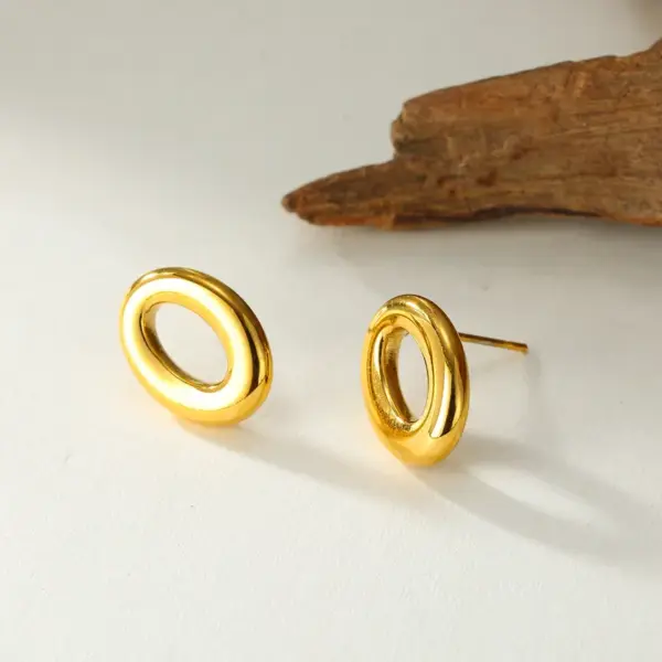 Wholesale Oval Stud Earrings For Women Featuring Electroplated 18K Real Gold Plated 304 Stainless Steel With 0.03µm PVD Coated Layer