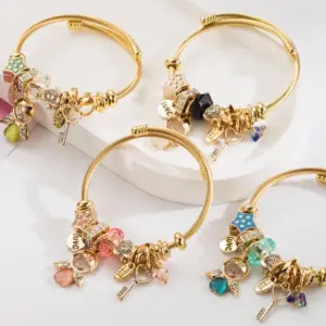 Wholesale PVD Coated 14K Gold Plated Key 304 Stainless Steel Casual Vacation Classic Style Waterproof Non Tarnish 304 Stainless Steel Bangle