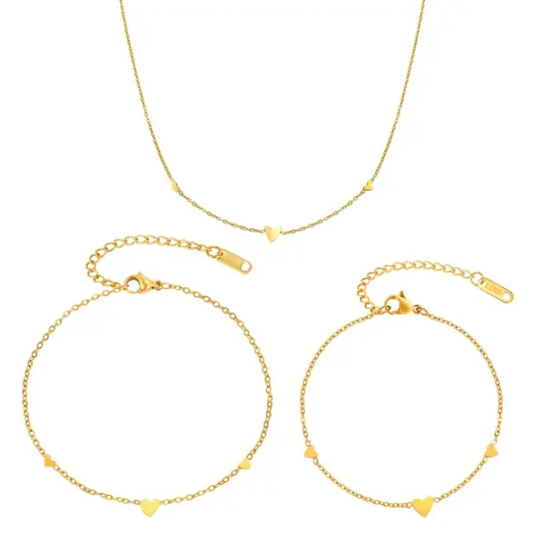 Wholesale PVD Coated Real Gold Plated 18K Gold Heart Shape 201 Stainless Steel IG Style Waterproof Non Tarnish 201 Stainless Steel Lobster Trigger Clasp Closure Chain Bracelet Necklace