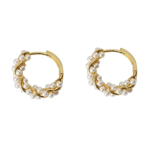 Wholesale 1 Pair Elegant Geometric Plating Inlay Copper Artificial Pearls Earrings