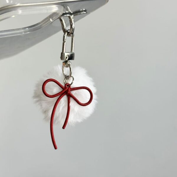 Wholesale South Korea Ins Winter Small Fur Ball Bow Pendant Vintage Y2K Red Millennium Spice Girl Bag Mobile Phone Hanging Accessories