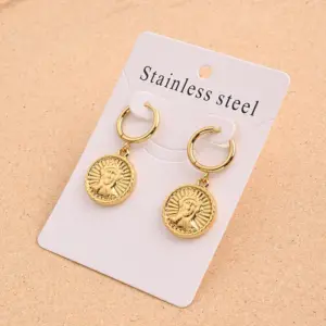 Light Gold round Portrait Earrings (Gold)【Needle Thickness: 0.8mm】 / 1 Pair/Package