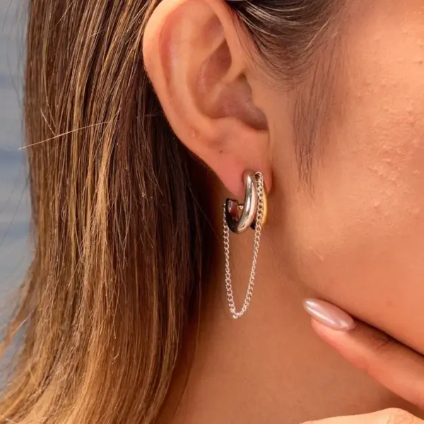 Wholesale Color Block Tassel Long Earrings 304 Stainless Steel Earrings Wind Ear Jewelry Plated 18K Real Gold Vacuum Electroplating