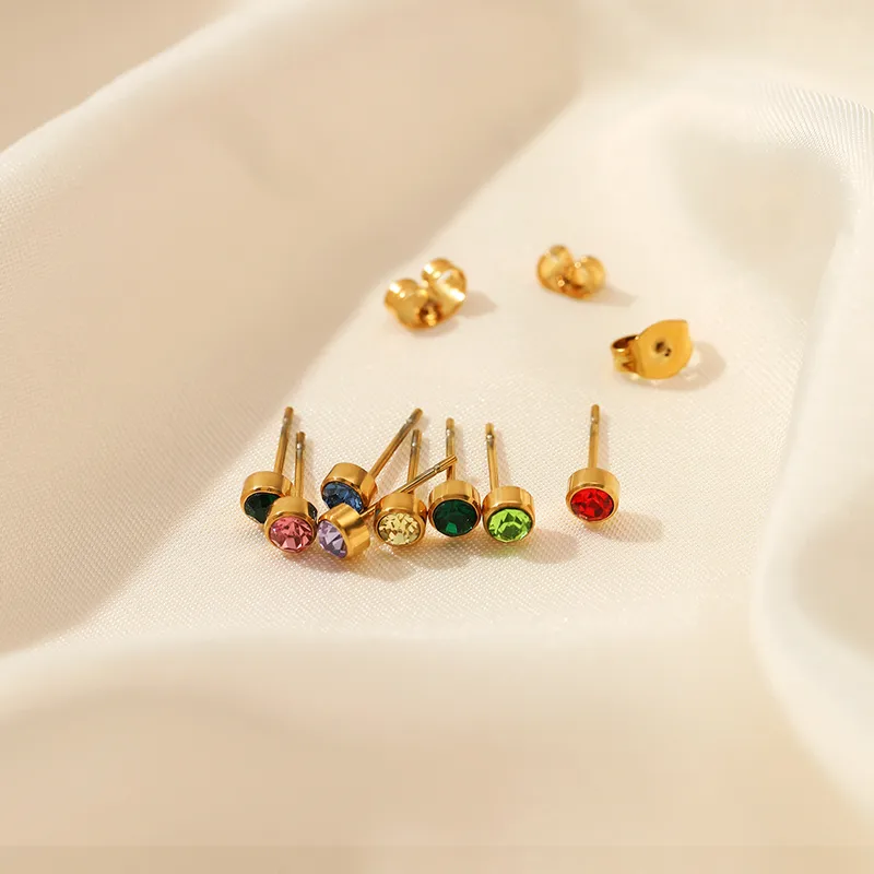 Wholesale 1 Pair Simple Style Round Plating 304 Stainless Steel Rhinestones Stainless Steel Earrings