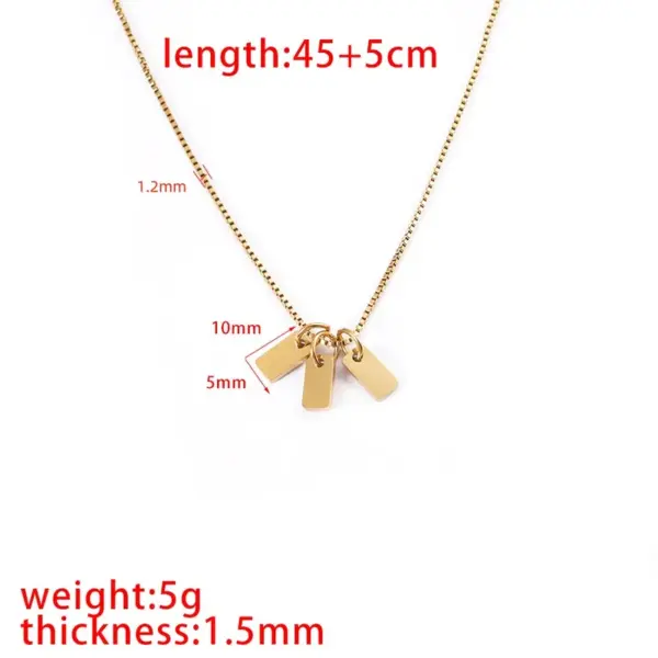 Wholesale 304 Stainless Steel Rectangle Ion Plating (IP) 18K Real Gold Plated Simple Style Waterproof Non Tarnish Box Chain Rose Gold Gold Silver Pendant Necklace