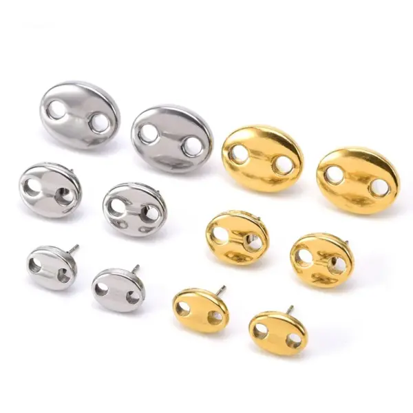 Wholesale 18K Real Gold Plated 304 Stainless Steel PVD Coated Stone-Free Oval Waterproof Non Tarnish Simple Style Ear Studs For Women'S