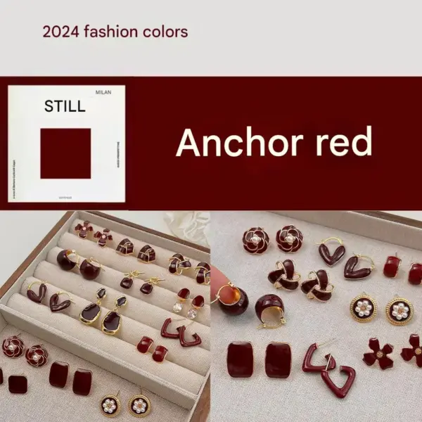 Wholesale Ankela Red Drip Oil Earrings Women's Artistic Vintage White Enhancing Fashionable Luxury Feelings Ear Jewelry