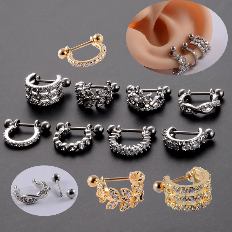 Wholesale 1 Piece Ear Cartilage Rings & Studs Heart Shape G23 Titanium Copper Inlay Synthetic Opal Zircon Ear Cartilage Rings & Studs
