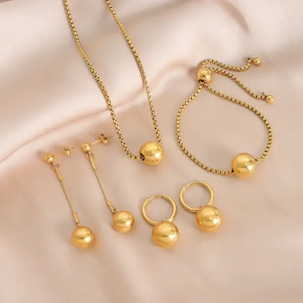 Wholesale 304 Stainless Steel Geometric PVD Coated 18K Gold Plated Real Gold Plated IG Style Simple Style Waterproof Non Tarnish Plating Gold Bracelets Earrings Necklace
