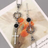 Wholesale Cross-border new cross necklace pendant, agate, black, stone, heart-shaped, factory