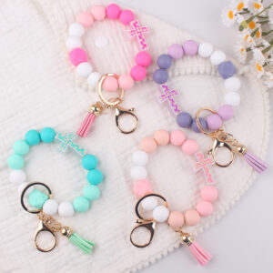 oly-4291fd051f41e27c798e971465bb737b Wholesale New Cartoon Cross Silicone Bracelet Keychain Creative DIY Handmade Beaded Bracelet Women Jewelry