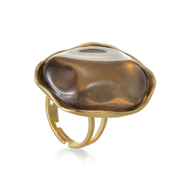 Fashionable Vintage Geometric Titanium Steel Ring Asymmetrical Brown Color Ring Elegant Finger Accessory For Women