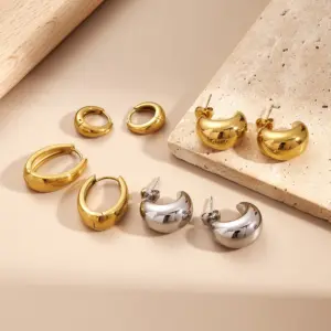 Wholesale 304 Stainless Steel Vacuum Plated Gold C Shaped O Shaped U Shaped Earrings Fashionable Modern Casual Everyday Earrings For Women