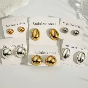 Electroplating Golden Plated Silver Plated Round Oval 304 Stainless Steel Casual Modern Style Simple Style Polishing Earrings
