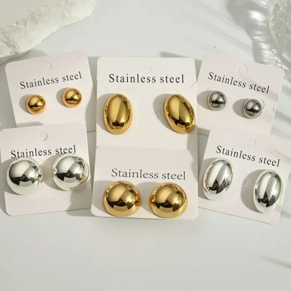 Electroplating Golden Plated Silver Plated Round Oval 304 Stainless Steel Casual Modern Style Simple Style Polishing Earrings