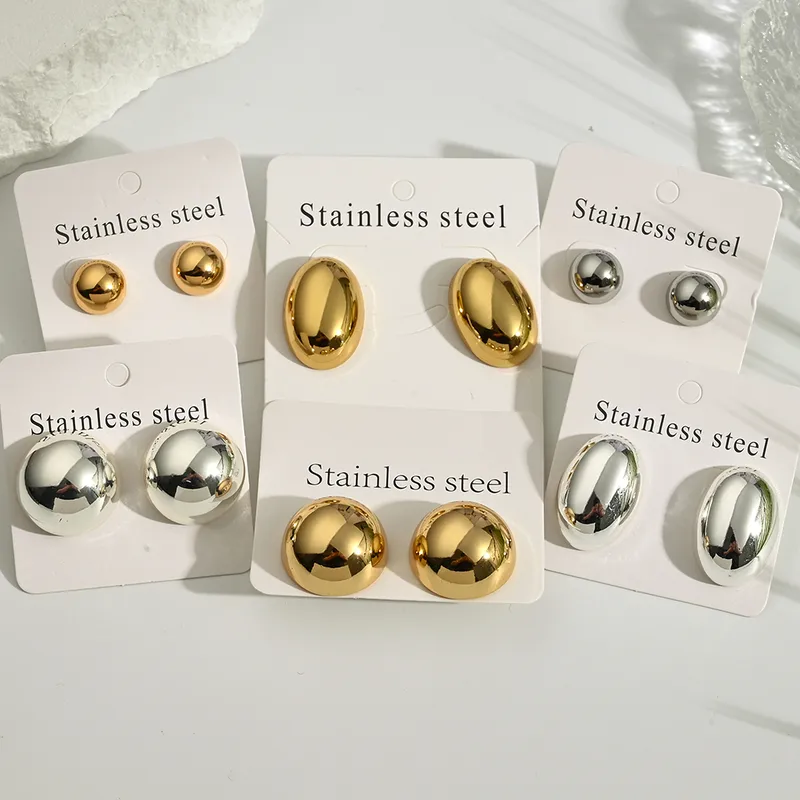 Wholesale Electroplating Golden Plated Sier Plated Round Oval 304 Stainless Steel Casual Modern Style Simple Style lishing Earrings