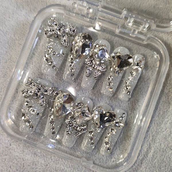 Wholesale Xishiji Manicure Purely Handmade Wearable Nails Heavy Industry Full Diamond Solid Color Explosive Long Fake Nails