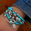 Wholesale European and American New Ethnic Style Bohemian Turquoise Tow Head Elephant Leaf Pendant Handmade Multi-layer Bracelet Bracelet