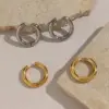 PVD Coated Real Gold Plated 18K Gold Round 304 Stainless Steel Simple Style Waterproof Non Tarnish Hoop Earrings