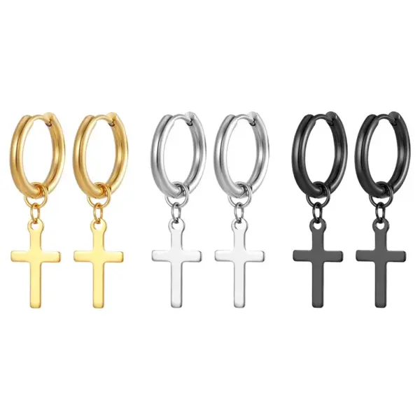 PVD Coated 18K Gold Real Gold Plated Cross 201 Stainless Steel Simple Style Waterproof Non Tarnish Dangling Earrings