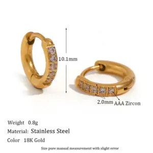 Rounded Edge Zircon Earrings-Gold-10mm