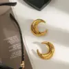Wholesale 304 Stainless Steel Moon PVD Coated 18K Real Gold Plated Real Gold Plated 18K Gold Vintage Style Simple Style Classic Style Waterproof Non Tarnish Ear Studs