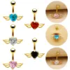 Wholesale 1 Piece Belly Rings Casual Simple Style Heart Shape Wings 316L Stainless Steel Alloy Waterproof Non Tarnish Surgical Steel Zircon Plated Gold Plated Silver Plated